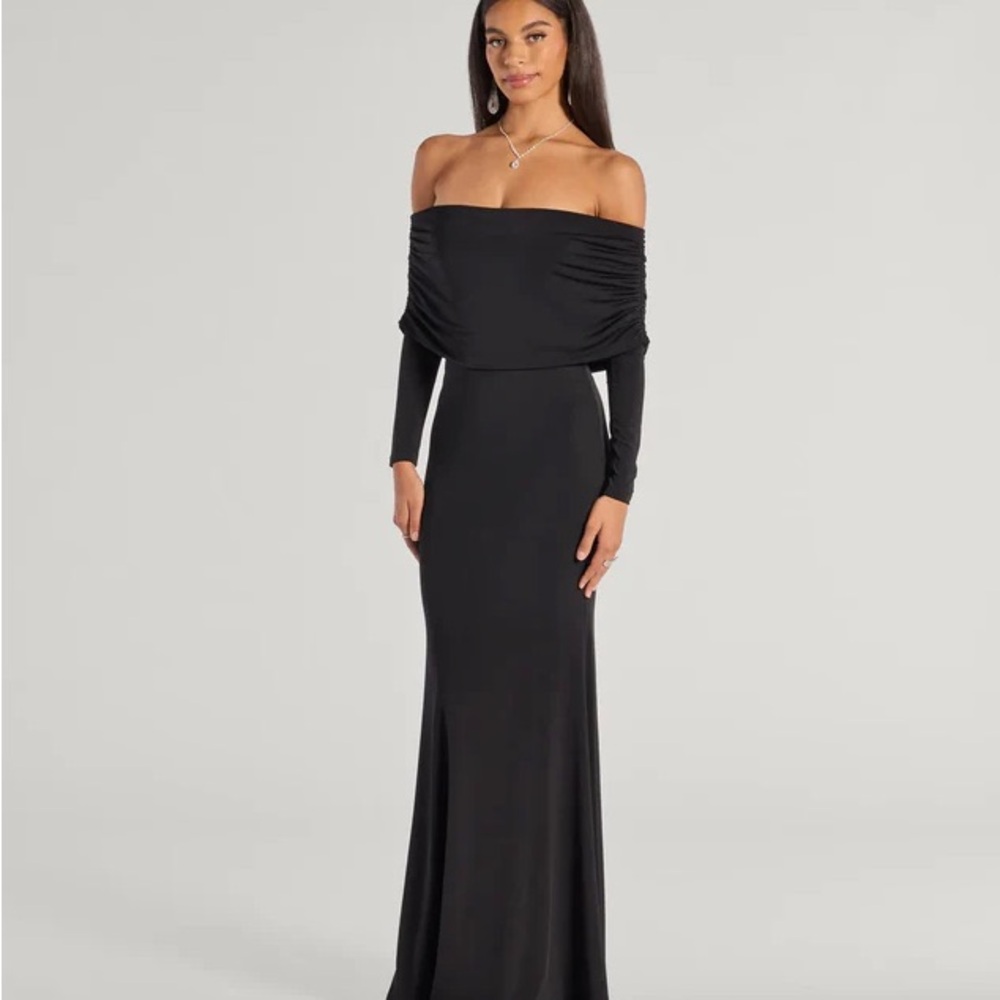 Off-Shoulder Black Evening Gown